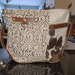 Boho Chic Canvas and Leather Shoulder Bag